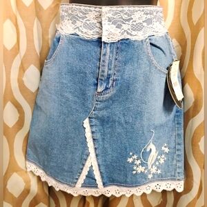 Baby Phat Denim Skirt with White Lace Accents